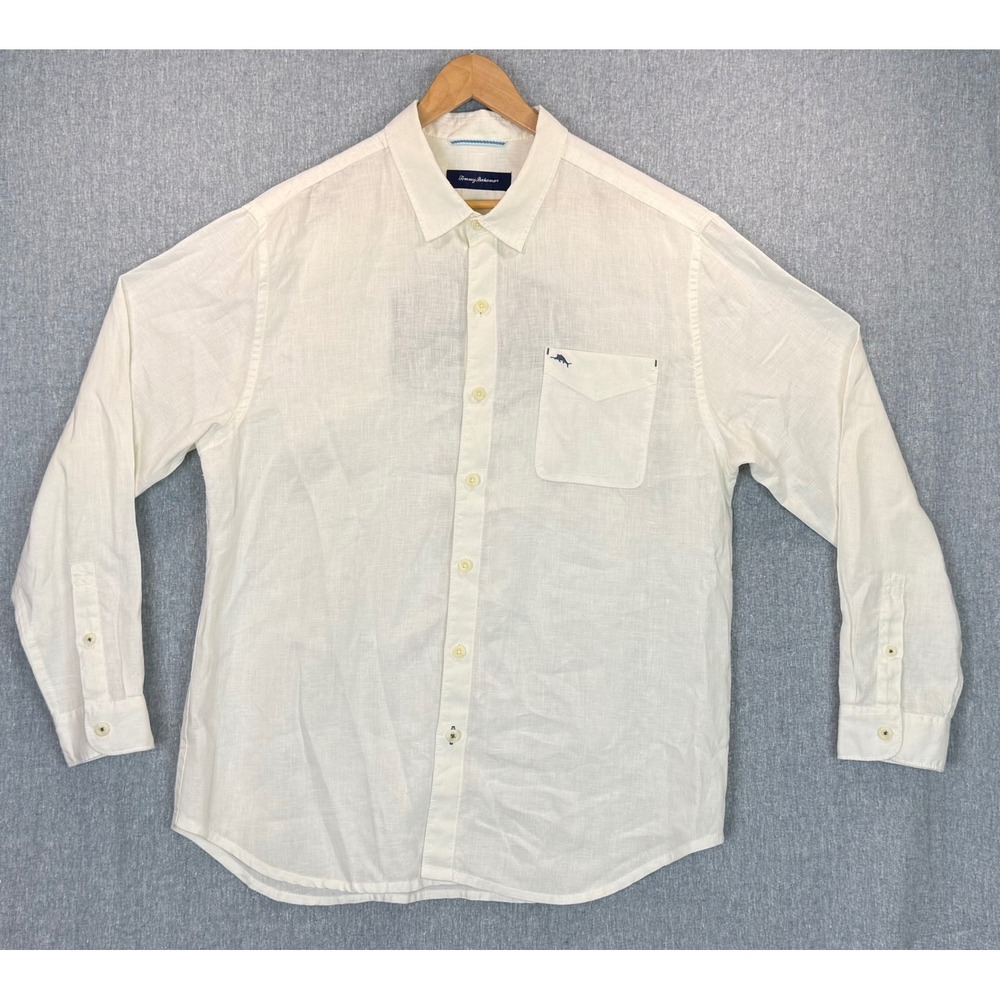 Tommy Bahama Huntington Beach Linen Button Down Shirt White Long Sleeve Men's XL